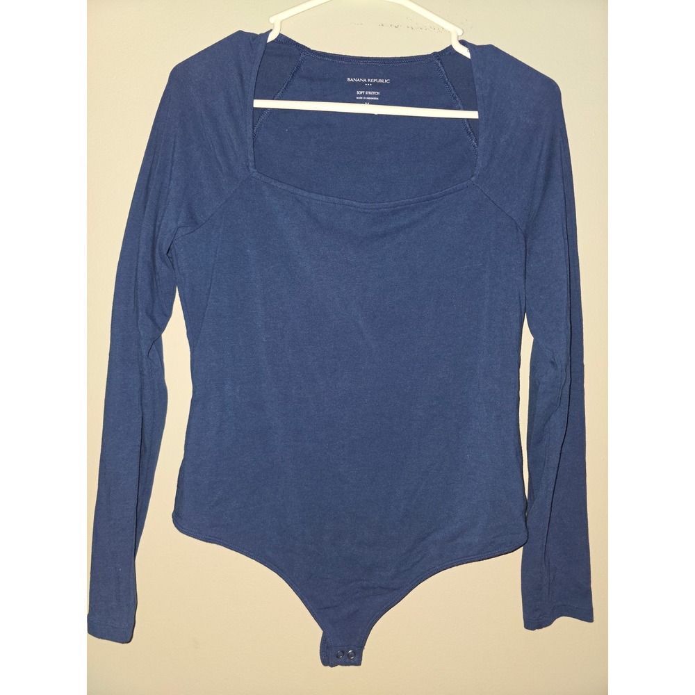 Banana Republic Soft Stretch Navy Blue Square Neck Long Sleeve Bodysuit Medium